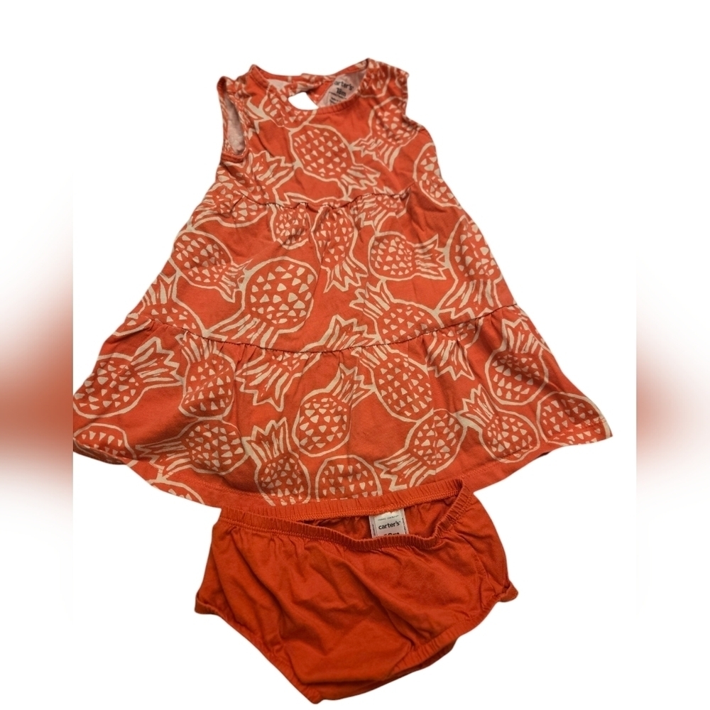 Carter's Kids Pineapple Print Dress and Bloomers Set - Orange 18 Months